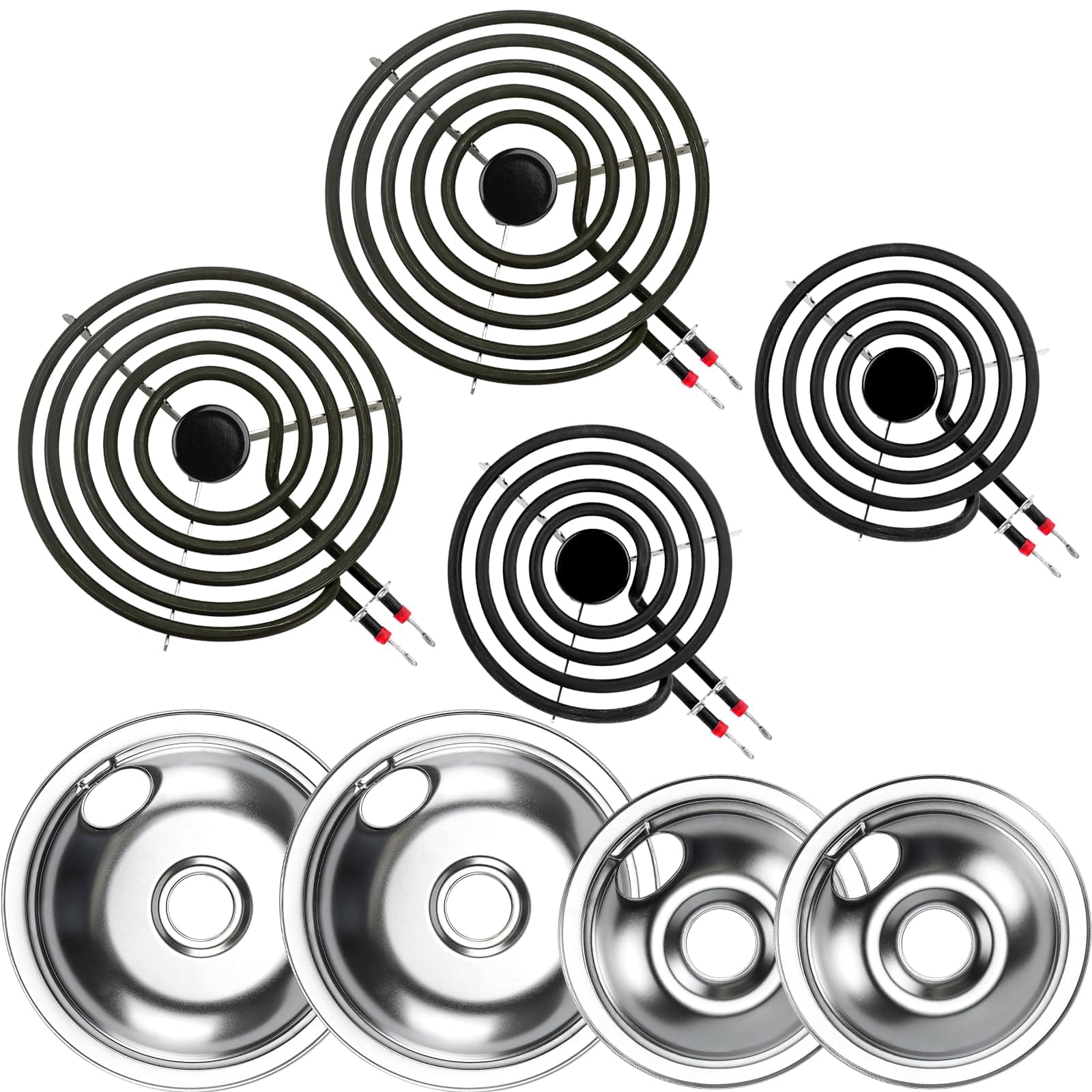 2*316048413(8") 2*316048414(6") Electric Stove Burner Drip Pans MP22YA Electric Range Burner Element Set MP15YA(6") MP21YA(8") Compatible with Frigid