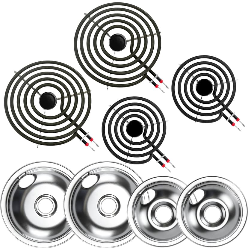 2*316048413(8") 2*316048414(6") Electric Stove Burner Drip Pans MP22YA Electric Range Burner Element Set MP15YA(6") MP21YA(8") Compatible with Frigid