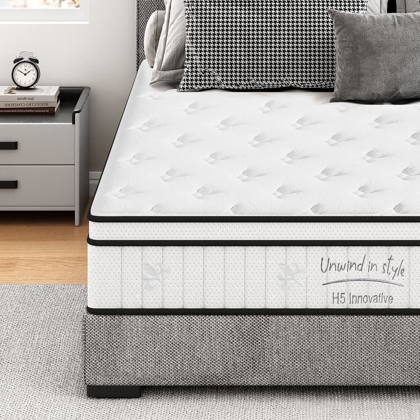 Full Mattress 12 Inch, Memory Foam Mattress with Pocket Spring, Soft & Comfortable Medium Firm,White