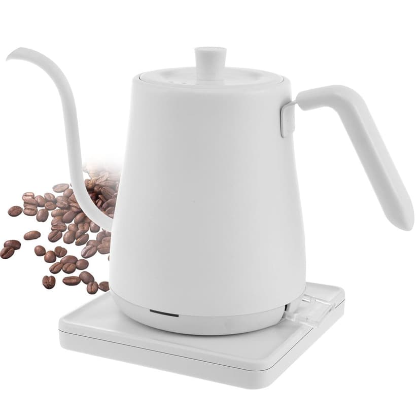 HLONK Electric Gooseneck Kettle 1000W Stainless Steel Anti Drying Water Boiler Auto Shut Off Gooseneck Tea Kettle with Base White