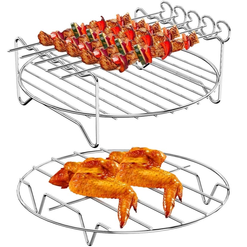 304 Stainless Steel Air Fryer Accessories with 5 Barbecue Sticks Set Of 2 Non-stick Air Fryer Rack for Most 5.3-5.8 QT Air Fryers Ovens