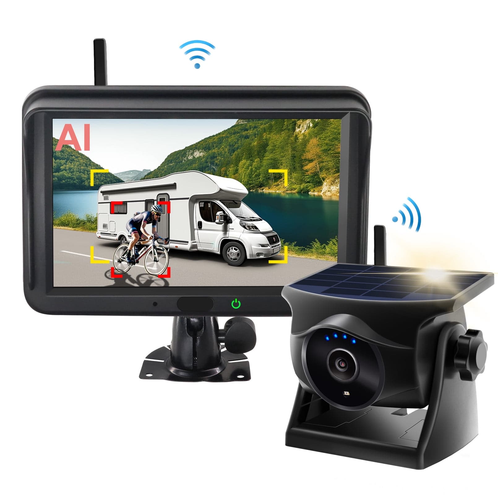 INSEETECH 5" 1080P Magnetic Solar Wireless Backup Camera with AI Detection, Night Vision, for RV Trailer Truck Camper Motorhome