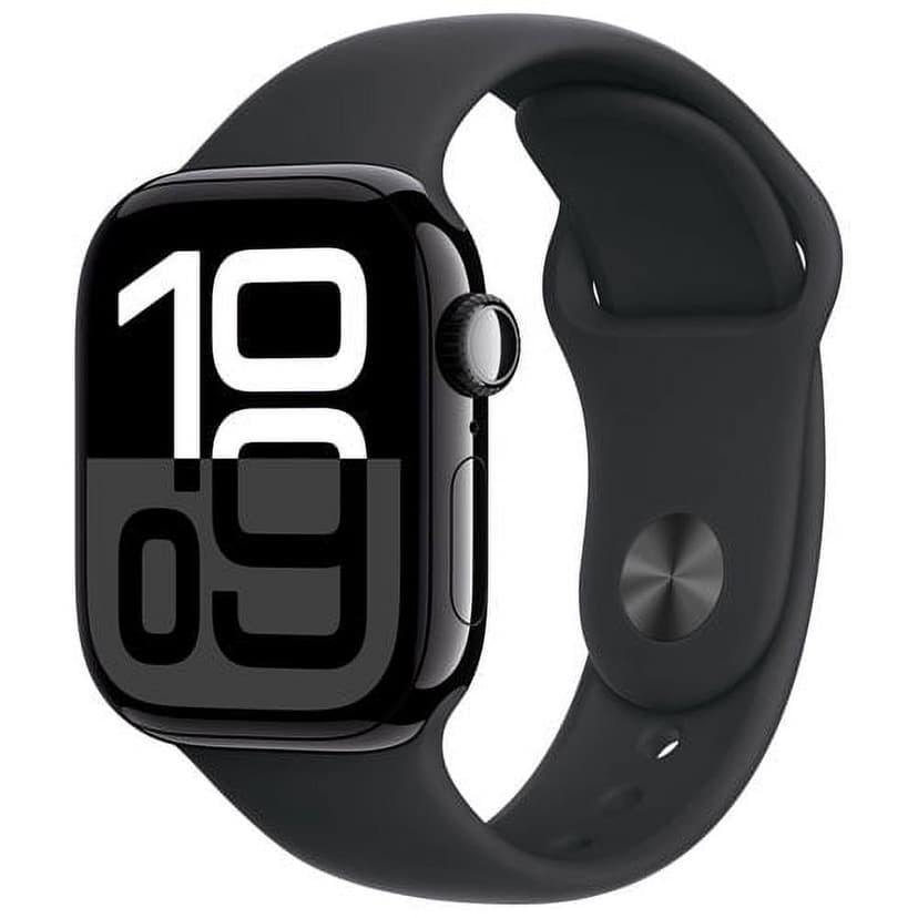 Apple Watch Series 10 GPS Smartwatch – 42mm Jet Black Aluminum Case, Black Sport Band (S/M) – Refurbished (Good Condition)