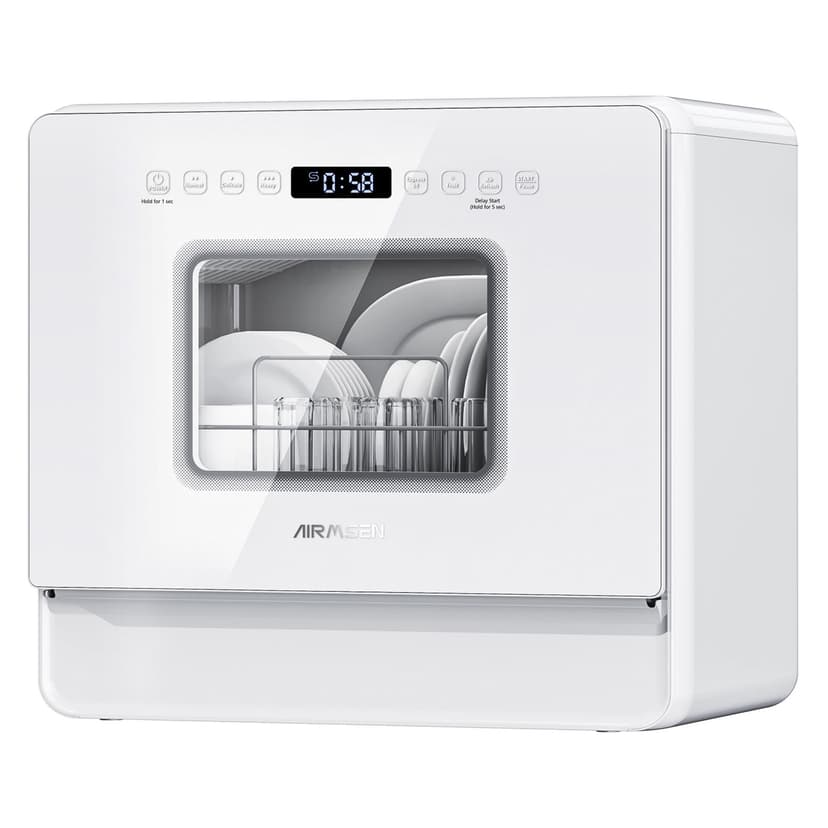 AIRMSEN 5-Place Settings Portable Countertop Dishwasher with 5L Built-in Water Tank, Ultra-Slim Dishwasher Upgrade 3 Spray Arms, 12H Delay Start and Salt Chamber Function, ZMW-DUHA01