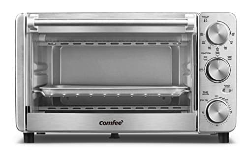 COMFEE' Toaster Oven, 4 Slice, 12L, Multi-function Stainless Steel Finish with Timer-Toast-Bake-Broil Settings, 1100W, Perfect for Countertop