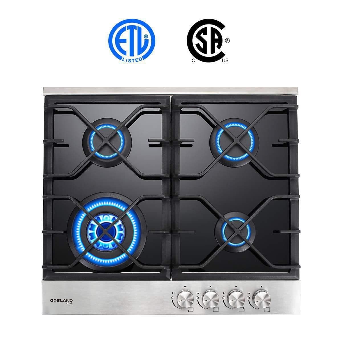 24" Built-in Gas Cooktop, GASLAND Chef GH60BF 4 Burner Gas Hob, 24 Inch NG/LPG Convertible Natural Gas Propane Cooktops, 4 Burner Gas Stovetop with Thermocouple Protection, Black Tempered Glass