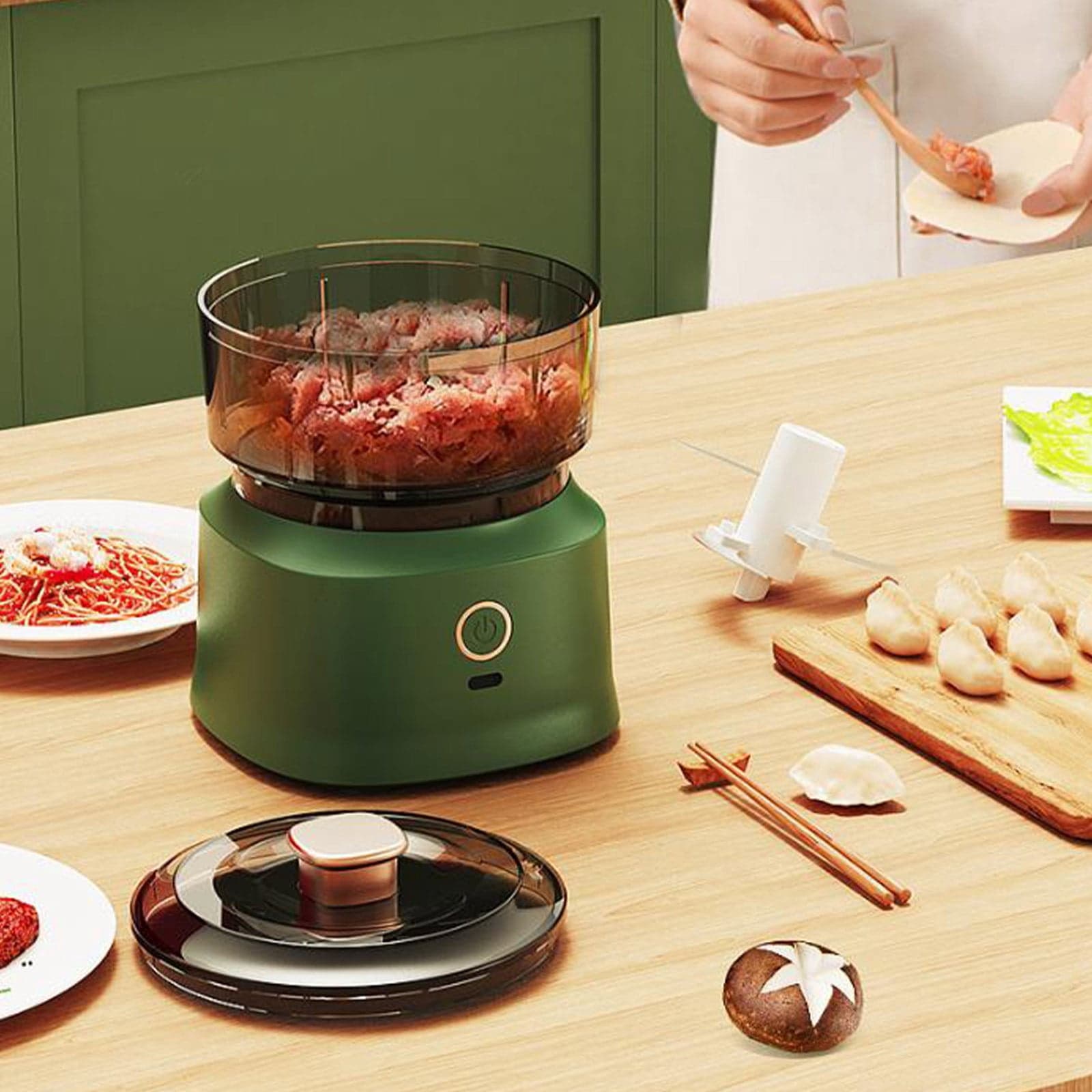 HOARBOEG Electric Garlic Chopper Portable Mini Food Processor Wireless Vegetable Masher with USB Charging Garlic Masher Mincer for Onions Meat Spices Small Appliance Clearance Green