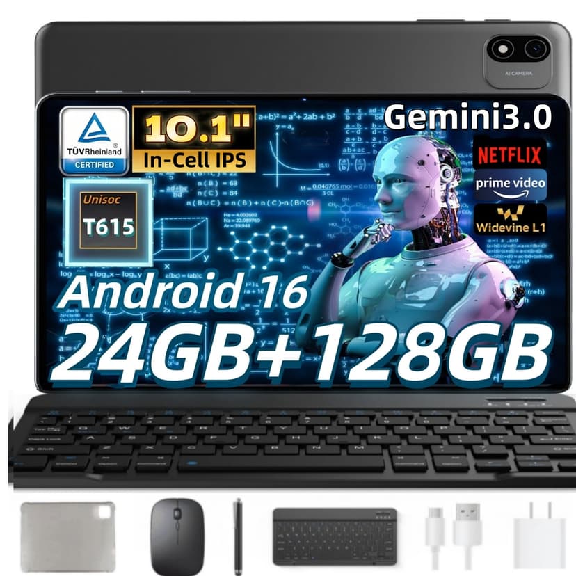 Android 16 Tablet with Keyboard, Tablet 10 inch Wi-Fi Model , Widevine L1 Compatible 8 Core T615 CPU, 24GB RAM+128GB ROM, 6000mAh, Headwolf WPad6