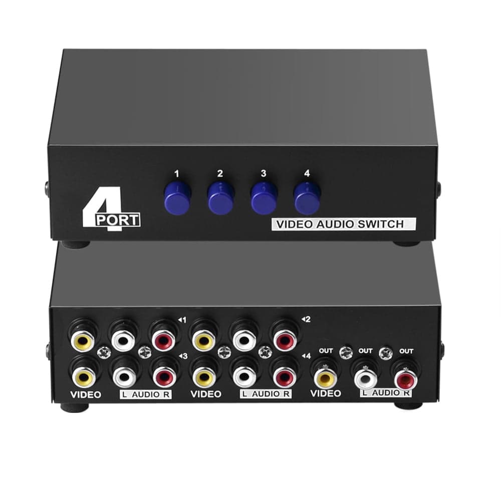axGear AV Switch Box Composite Selector 4 Port RCA Audio Video 4 In 1 Out To TV