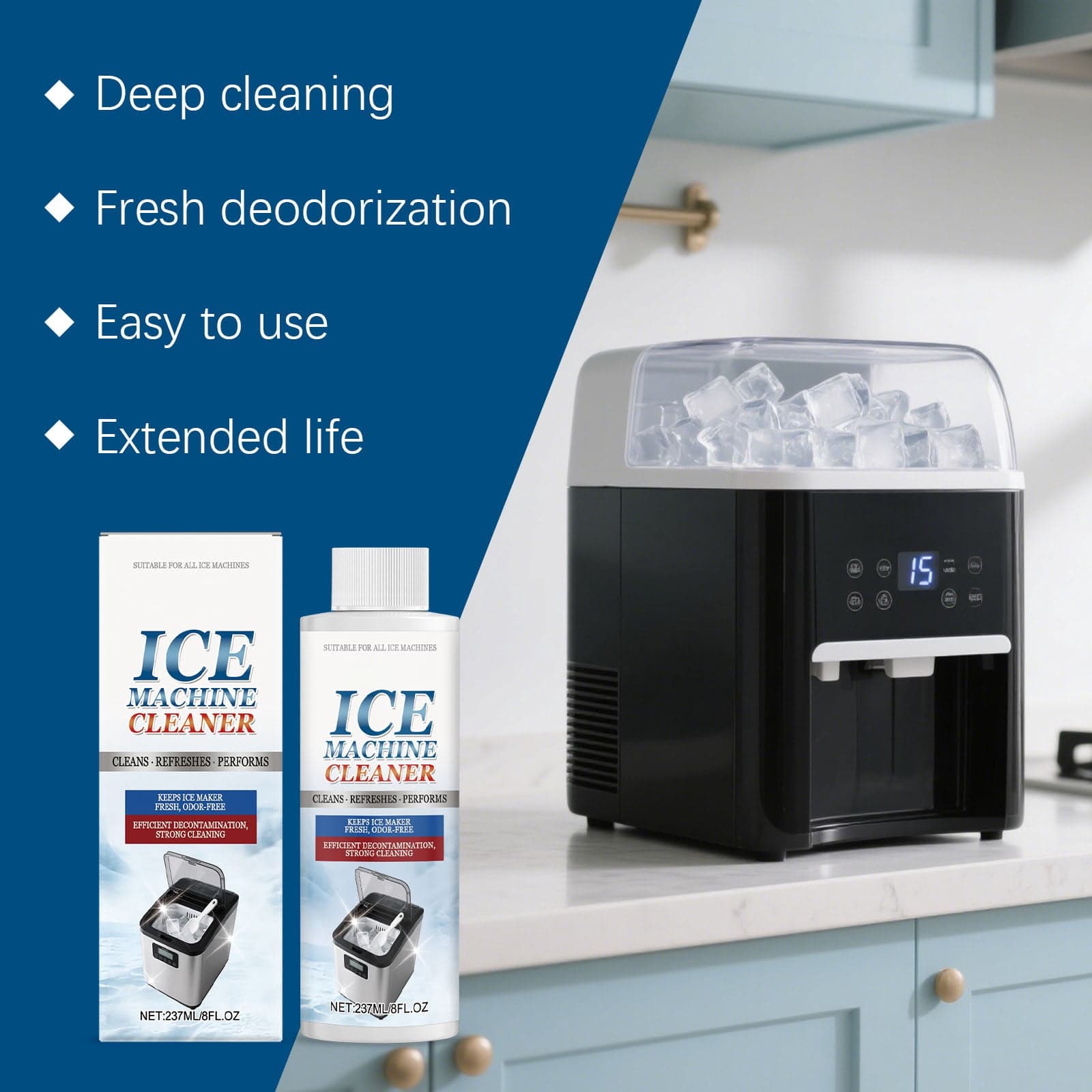 237ml Ice Machine Cleaner and Descaler - Efficiently Removes Lime Scale and Odors, Extends Appliance Life - Safe for Countertop, Portable, and Commercial Ice Makers