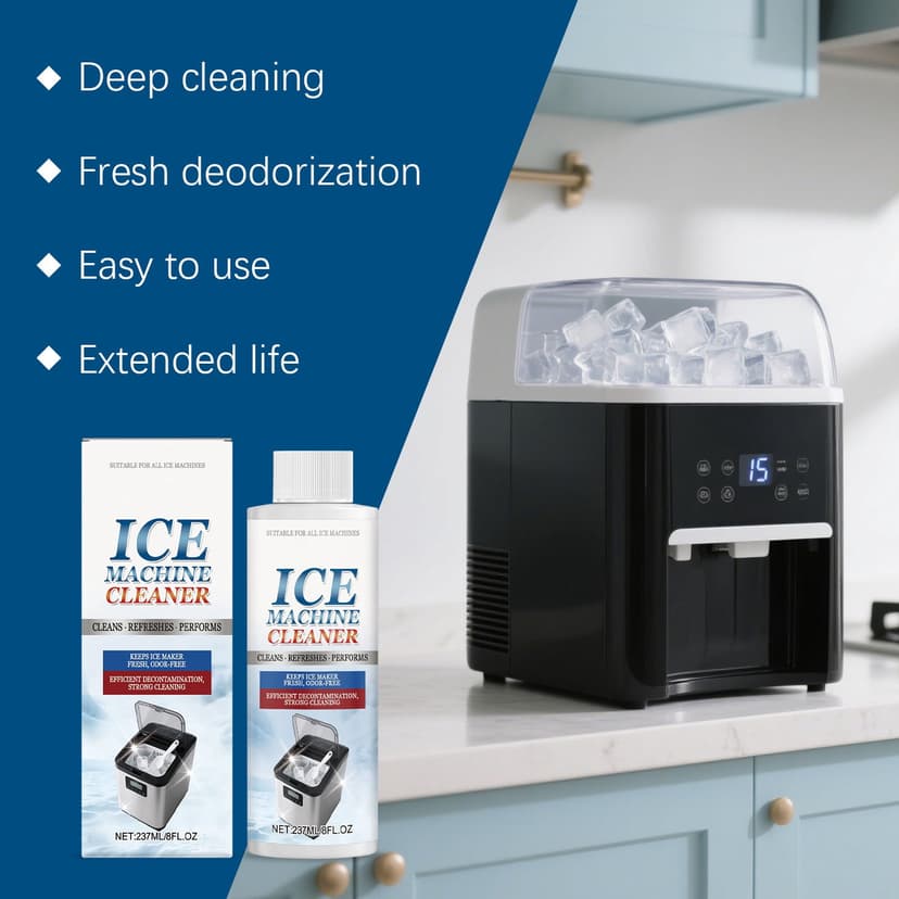ACTIVE Ice Maker Cleaner and Descaler - 237ml Bottle for Countertop, Portable, Built-in, and Commercial Machines, Safe Descaling, Deodorization, Extends Service Life, Keeps Ice Clear and Fresh-Tasting