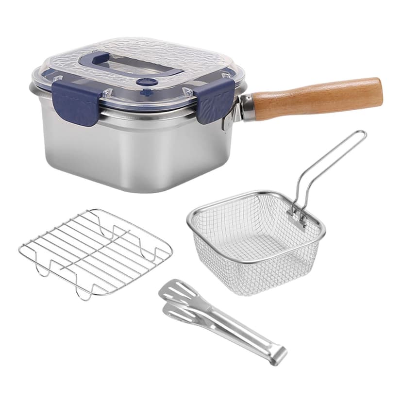 Luzkey Small Deep Fryer Pot with Lid Leakproof Food Storage Containers with Handle Square Cooking Pot for Chicken French Fries Stews Blue