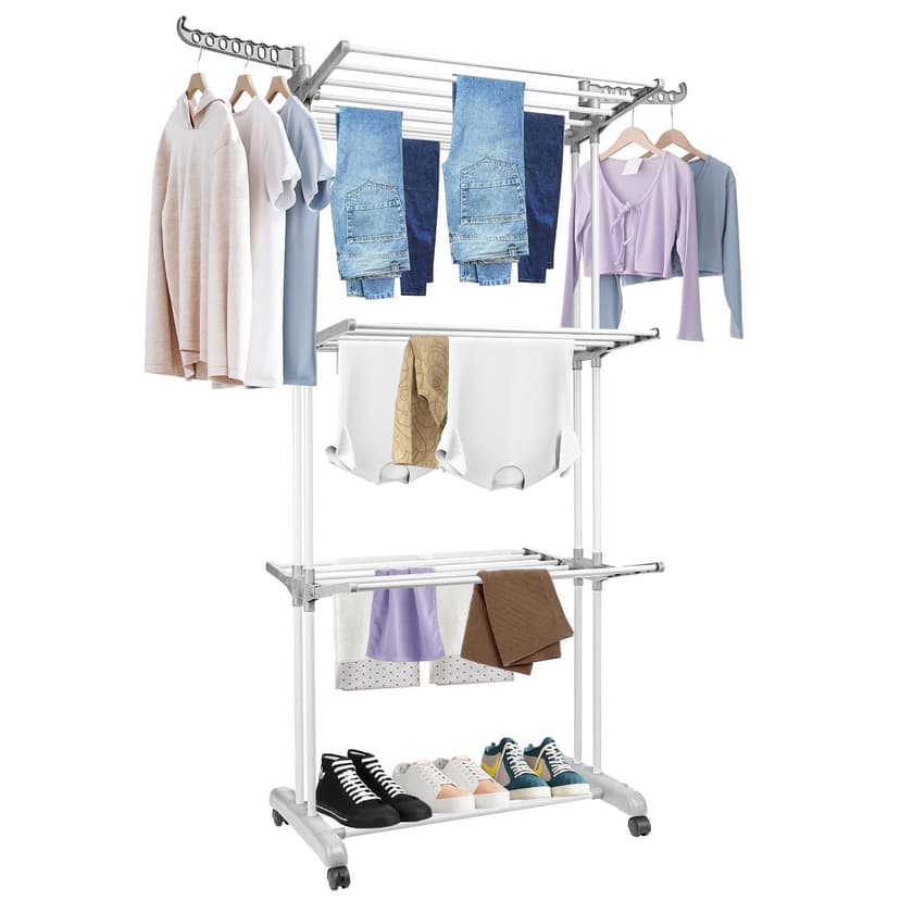 Foldable Clothes Drying Rack, Oversized 4-Tier (68.9" High) Laundry Rack Clothing Dryer, Garment Laundry Hanger Rack with 2 Side Wings and 4 Casters