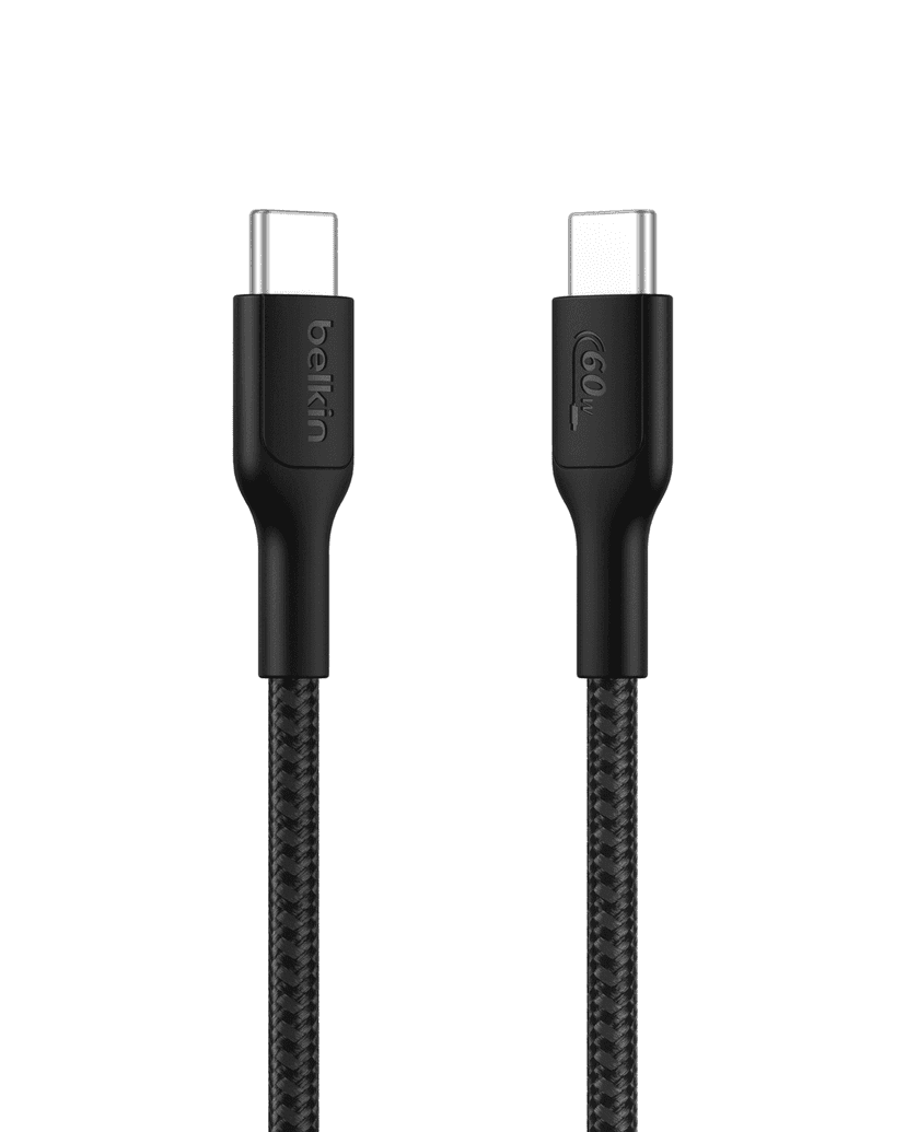 Belkin BoostCharge Braided USB-C to USB-C Cable (1M/3.3ft. 60W) - Soft, Flexible Fast-Charging Cable, Type C Charger Cord for iPhone 16 & 15 Series, Galaxy S25, MacBook, iPad Pro, & More Black USB 2.0