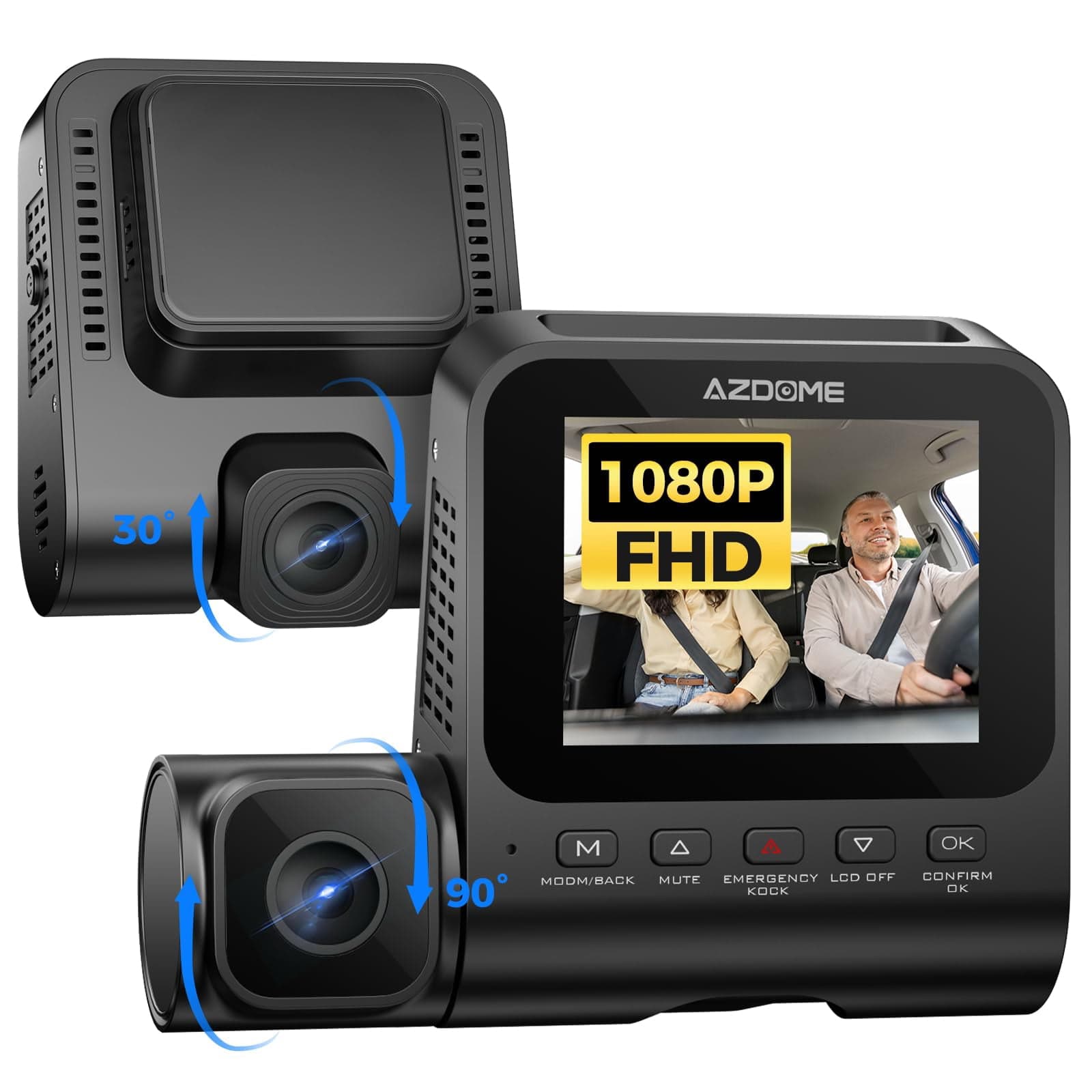 AZDOME V600 1080P Dual Dash Cam Front and Inside, 3'' Screen Dash Camera for Cars, IR Night Vision Dashcam, Car Dash Cam with 24/
