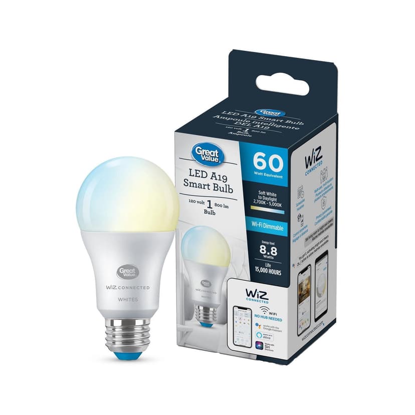 Great Value Wiz Tunable White A19 WiFi bulb