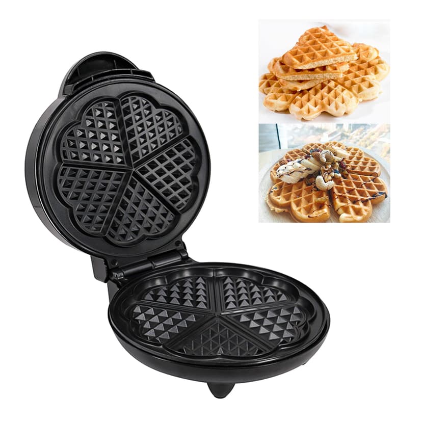 Yeacher 1000W Waffle Maker 5 Heart-Shaped Waffles Electric Waffler Griddle Iron