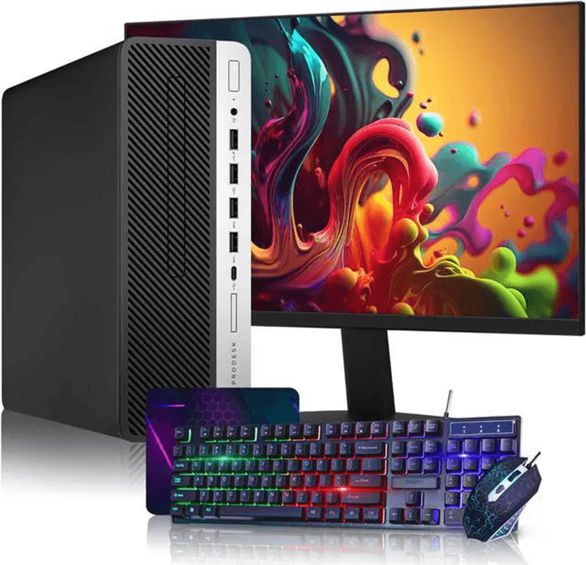 HP SFF Desktop Computer | Intel Core i5 Processor | 8GB DDR4 RAM | 256GB SSD | Windows 11 | 24 inch Monitor | Home or Office PC Refurbished