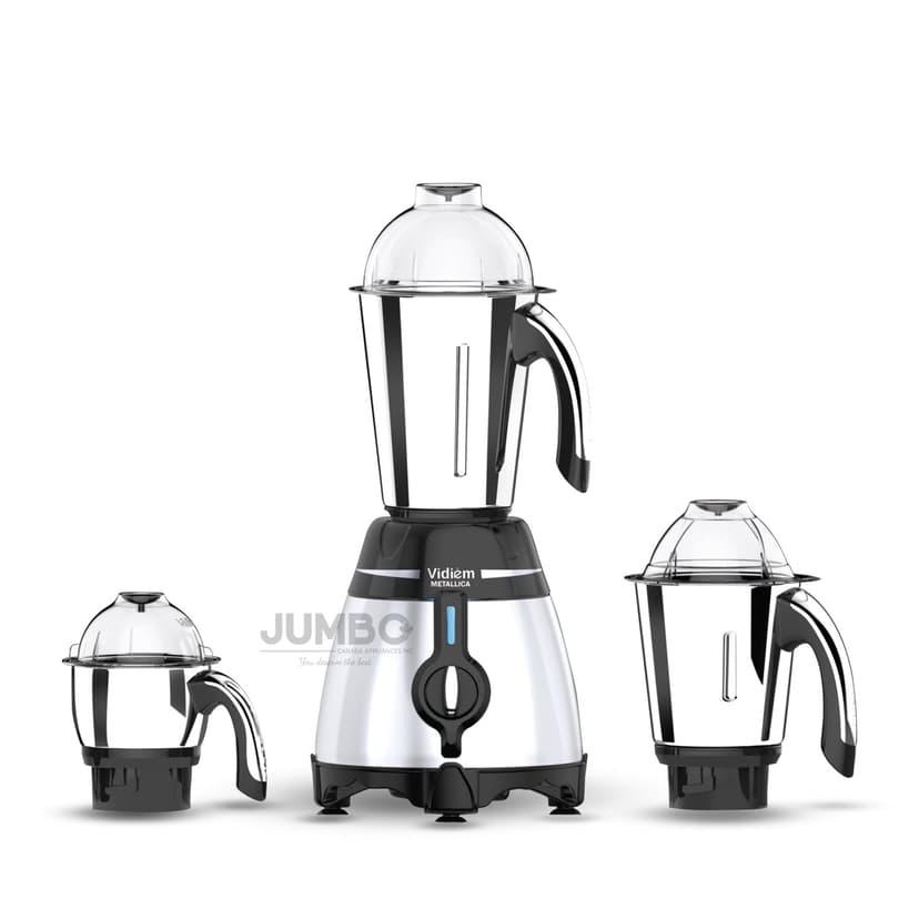 Vidiem Metallica Steele 650W Blender Mixer Grinder, 110V, Stainless Steel Body, Stainless Steel Blades, 3 Jars for Grinding and Blending