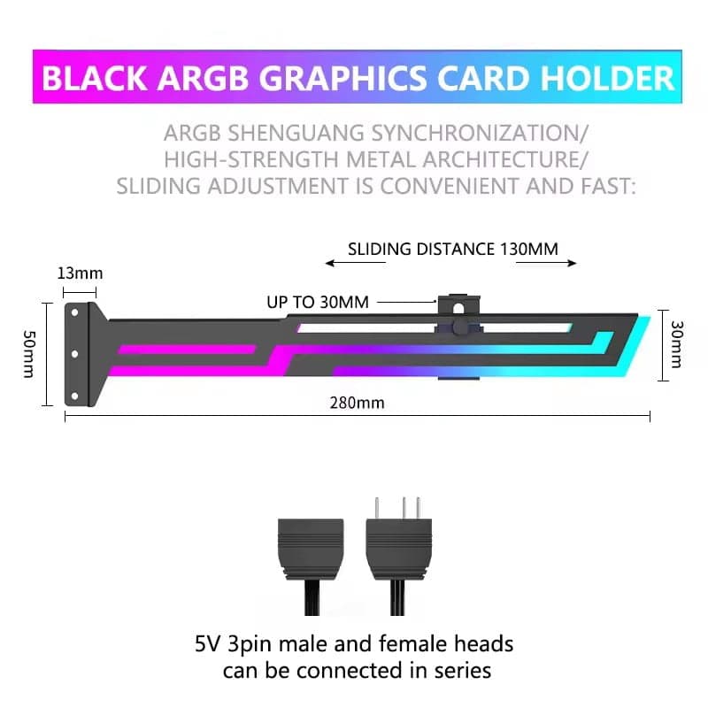 ARGB GPU Holder Adjustable Height Horizontal AURA SYNC Graphics Card VGA Holder GPU Bracket Black