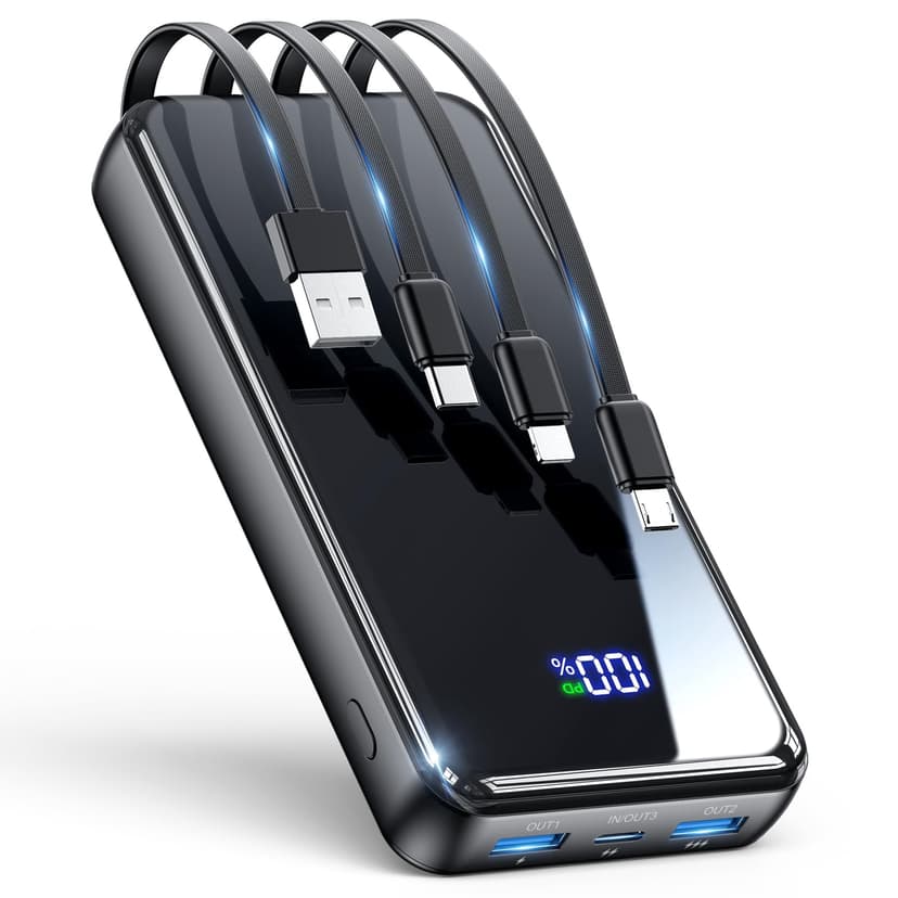 Portable Charger,50000mAh Power Bank Built-in Cable, 22.5W USB C In & Out Fast Charging, External Battery Pack with 6 Output & 2 Input, Travel Phone