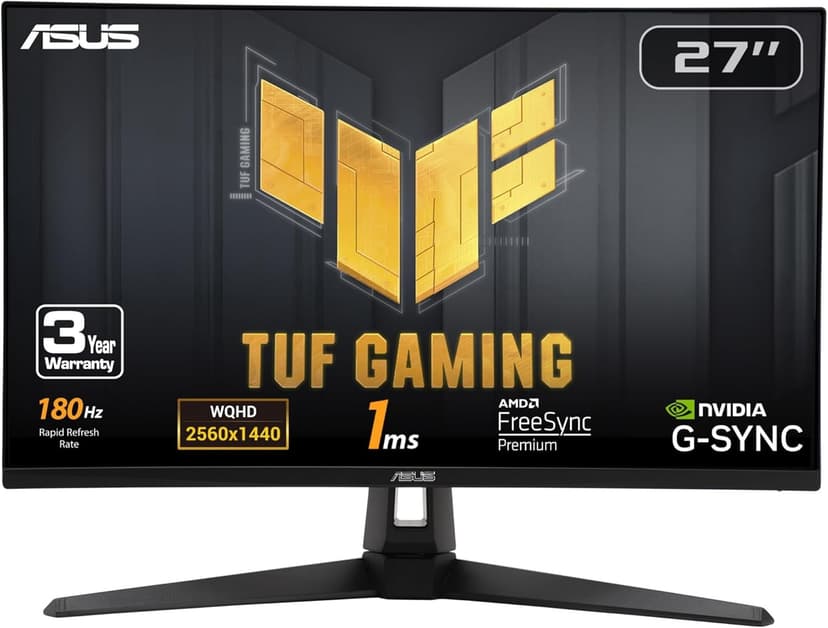ASUS TUF VG27AQ3AZ – 27", QHD, 180Hz, Fast IPS, ELMB Sync, 1ms, FreeSync Premium, G-Sync