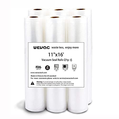 Wevac Vacuum Sealer Bags 11x16' Rolls 6 pack for Food Saver, Seal a Meal, Weston. Commercial Grade, BPA Free, Heavy Duty, Great for vac storage, Meal Prep or Sous Vide