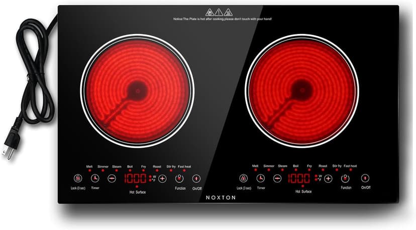 Noxton 2 Burners Electric Cooktop, 24" Built-in & Countertop Stove, Two Burner Ceramic Cooktop with Child Safety Lock, Timer, Touch Sensor Control, Portable 110V Plug-in Cooktop