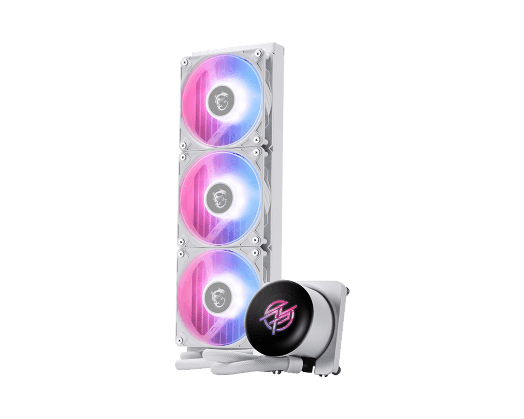 MSI MPG CORELIQUID P13 360 WHITE - AIO ARGB CPU Liquid Cooler - 360mm Radiator - LGA 1851 / AM5 Ready - IPS 2.1" LCD Screen - Triple 120mm ARGB PWM Fans - Uni Bracket - Black