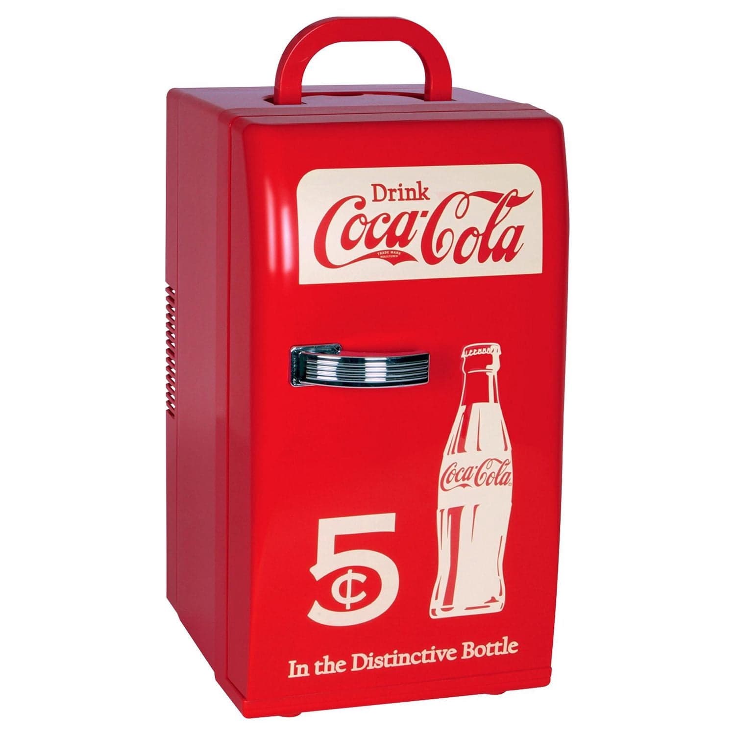 Coca-Cola Retro 18 Can Portable Mini Fridge, 22L AC/DC Cooler for Dorm, Office, Travel - Red