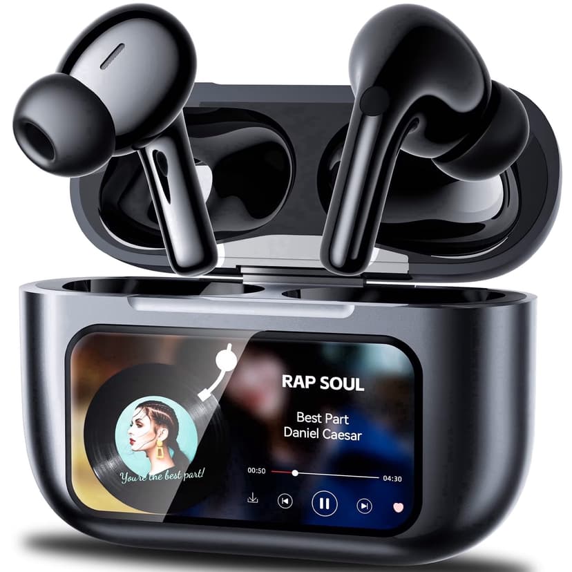 VEAT00L Wireless Bluetooth Touchscreen Earbuds,65H Bass Stereo Ear Buds with 6 EQ Modes,Multifunction LED Full Color Touchscreen Wireless Earphones with ENC Mic,ANC Noise Cancelling/Transparency Mode