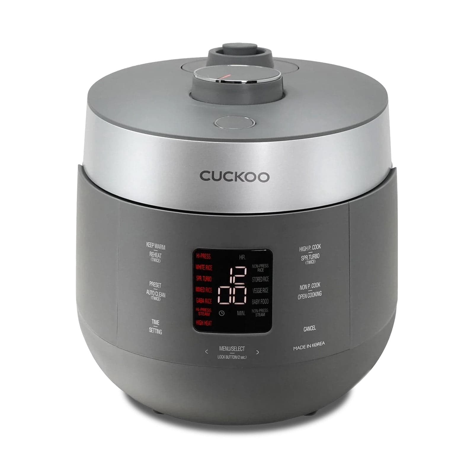 CUCKOO CRP-ST1009FG 10-Cup (Uncooked) / 20-Cup (Cooked) Twin Pressure Rice Cooker & Warmer with Nonstick Inner Pot, 16 Menu Modes, 3 Voice Guide, Auto Clean (Gray)
