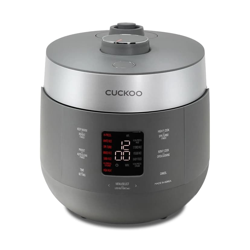 CUCKOO CRP-ST1009FG 10-Cup (Uncooked) / 20-Cup (Cooked) Twin Pressure Rice Cooker & Warmer with Nonstick Inner Pot, 16 Menu Modes, 3 Voice Guide, Auto Clean (Gray)