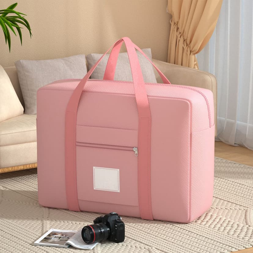 Travel Storage Bag | Multi-Functional Foldable Waterproof PVC Handbag | Reinforced Seams | Large Capacity | Pull-Rod Compatible | 37x30x13cm | Black Gray Pink