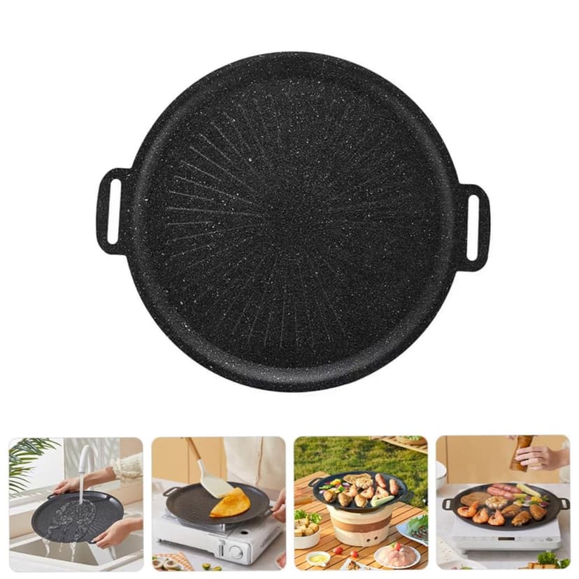 LQXZWJY Cast Aluminum Griddle Pan for Stove Top-Korean Grill Pan with Nonstick Coating, 11.22" Round BBQ Griddle, Compatible for Induction, Gas Stove, Electric Cooktop, Indoor or Outdoor Grilling