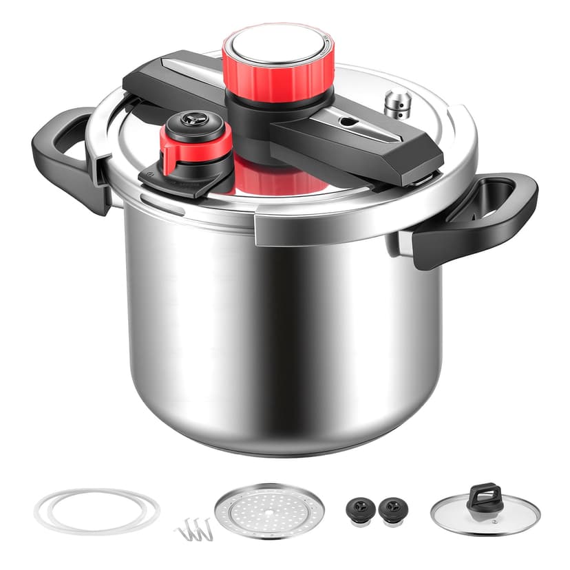 KFFKFF Pressure Cooker, 8Qt Pressure Cooker Stainless Steel, Pressures Canner with Steaming Rack, Tempered Glass Lid