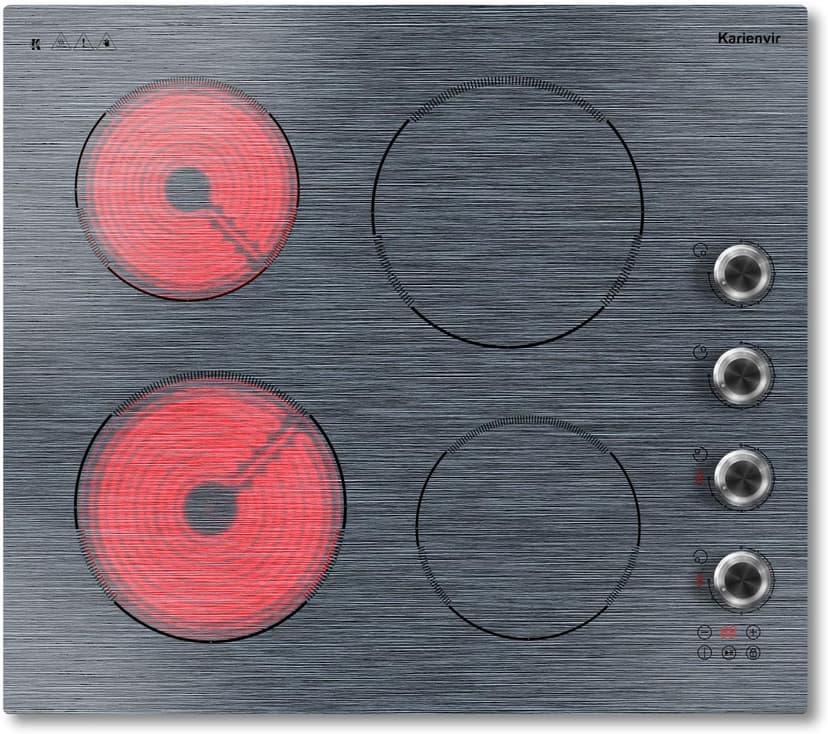 Karienvir Electric Cooktop 24 Inch, 4 Burner Electric Stove 6000W, Brushed Grain, 9 Power Lecels, 220V-240V Built-in Electrics Radiant Cooktop, Knob Control, Safe Lock, Timer, Pause