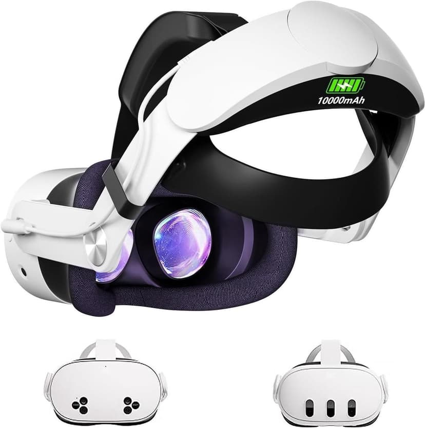 Battery Head Strap 10000mAh Compatible with Meta Quest 3 / Quest 3S Accessories-Battery Pack Soft Cushion VR Elite Strap for Balance Weight-Extend Playtime & Enhance Immersion&Fast Charge