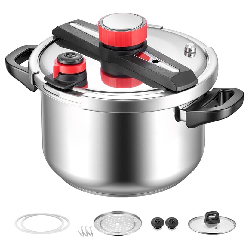 KFFKFF Pressure Cooker, 10Qt Pressure Cooker Stainless Steel, Pressures Canner with Steaming Rack, Tempered Glass Lid