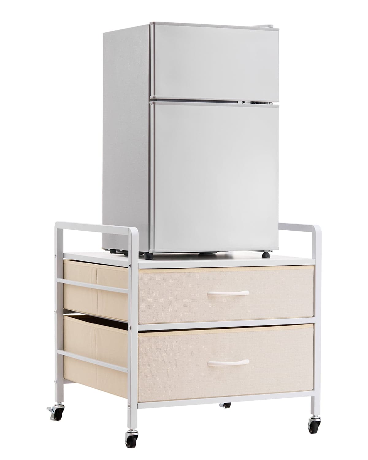VEVOR Mini Fridge Stand with Storage 176 lbs White Mini Fridge Table 2 Drawers