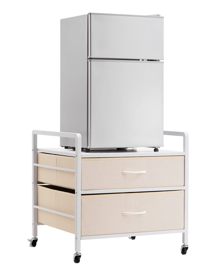 VEVOR Mini Fridge Stand with Storage 176 lbs White Mini Fridge Table 2 Drawers