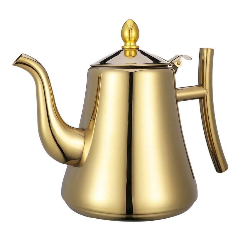 LNGOOR 1.5L Gooseneck Kettle Electric Stainless Steel Tea Kettle Coffee Teapots with Tea Strainers for Stovetop Safe Boiled Golden