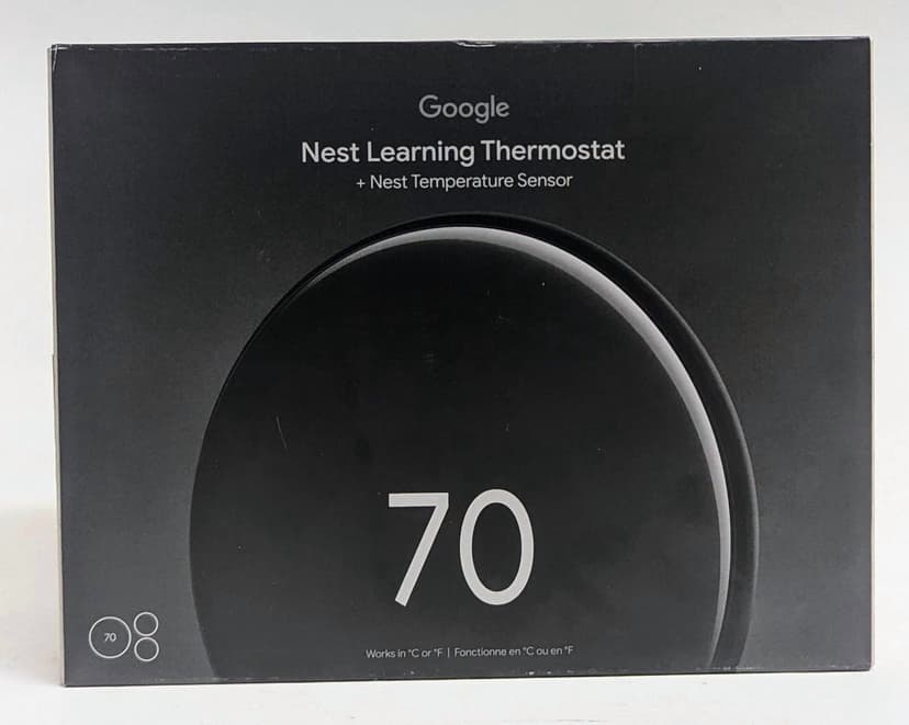 Google Nest Learning Thermostat 4th Gen with 2x Nest Sensors - Polished Obsidian