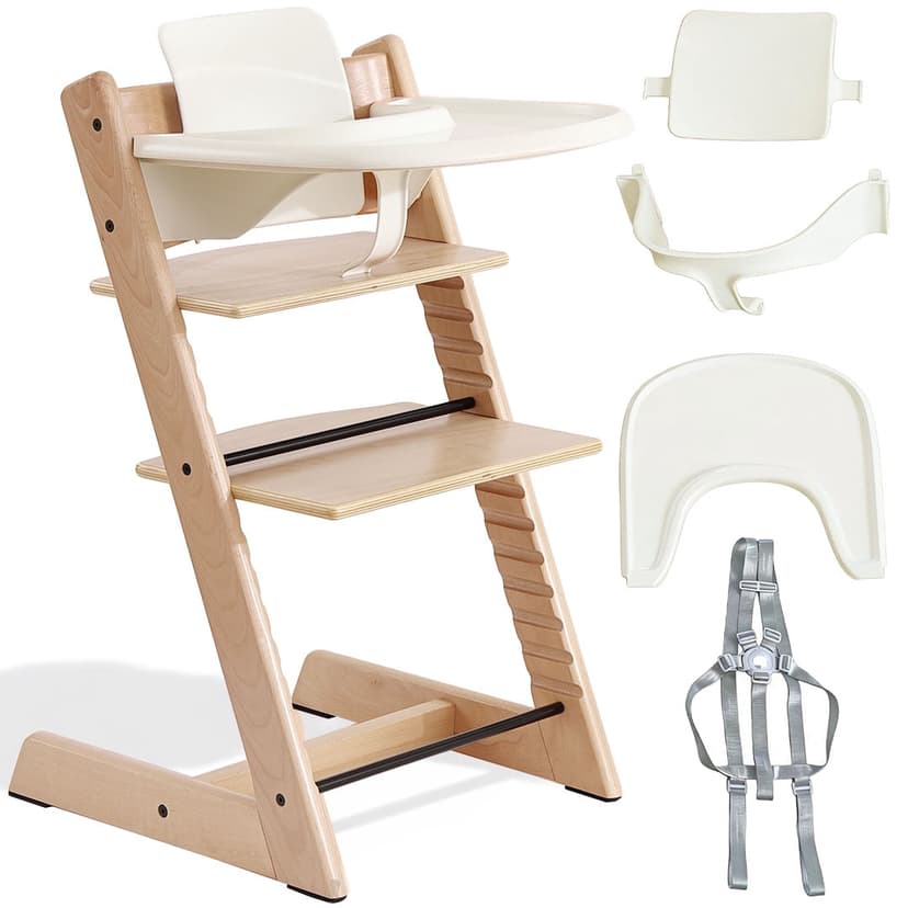 MotionGrey Blessy Baby High Chair for Toddlers & Infants, Wooden, Adjustable, Easy-to-Clean, Removable Tray, Compact & Lightweight, Ideal for Feeding & Dining – Frame & Accessories Included