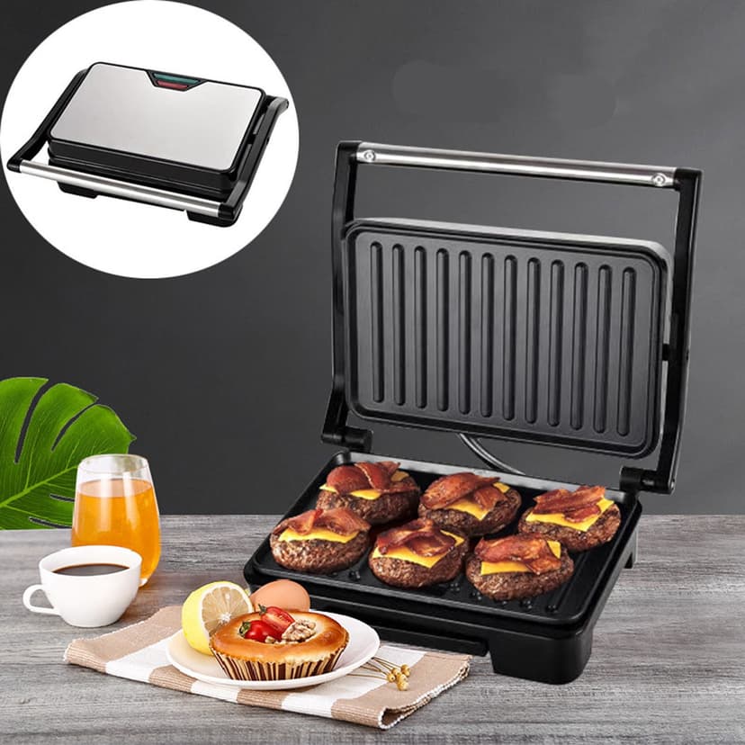 Steak Grill & Sandwich Maker, Foldable Non-Stick Ceramic Plate, Compact Countertop Appliance, 1-Piece