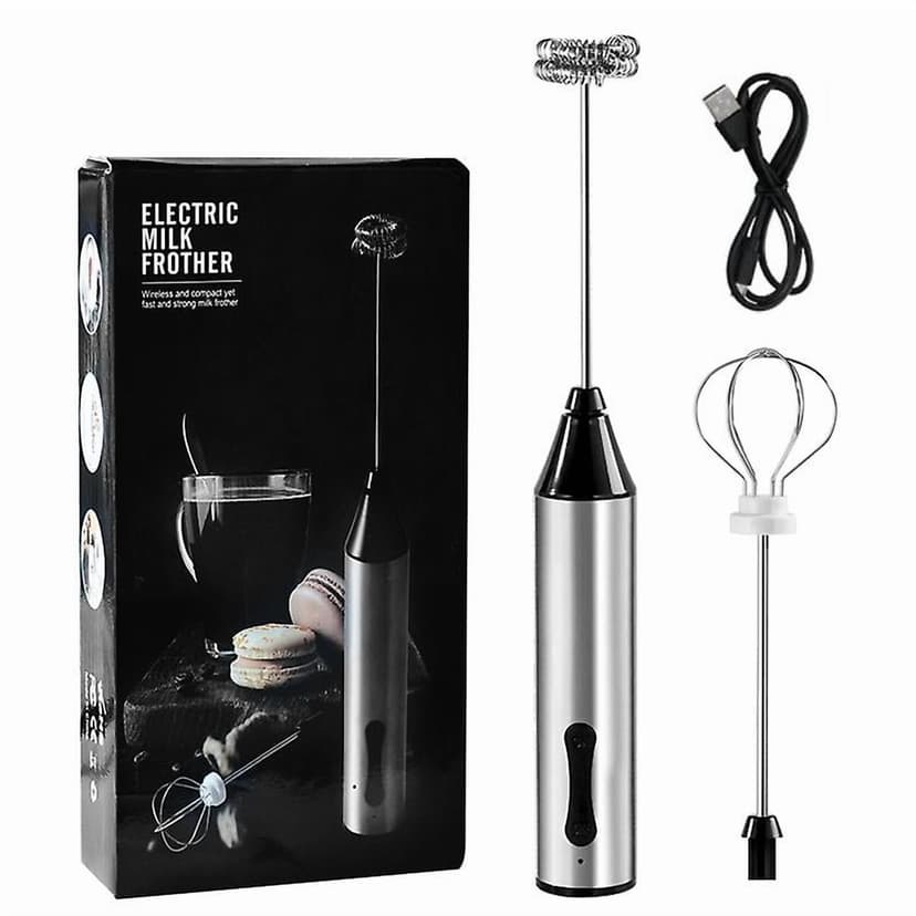 Electric milk frother, coffee frother, rechargeable, drink mixer, hand frother, blender, kitchen helper, hand blender, electric mixer.