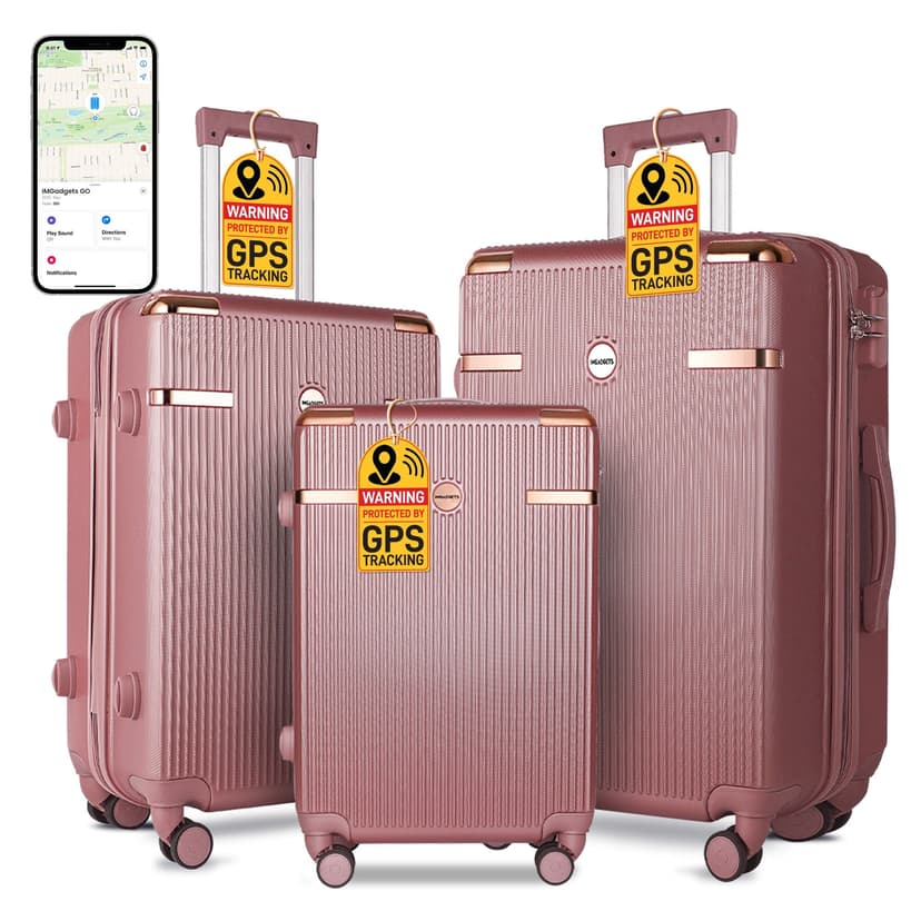 IMGadgets Go Luggage 3pc Set (Gold) | Lightweight & Durable ABS Polycarbonate | 360° 4x Dual Spinner Wheels | TSA-Approved Lock | 3 GPS World Smart Tags | Spacious Design | Retractable Iron Handle