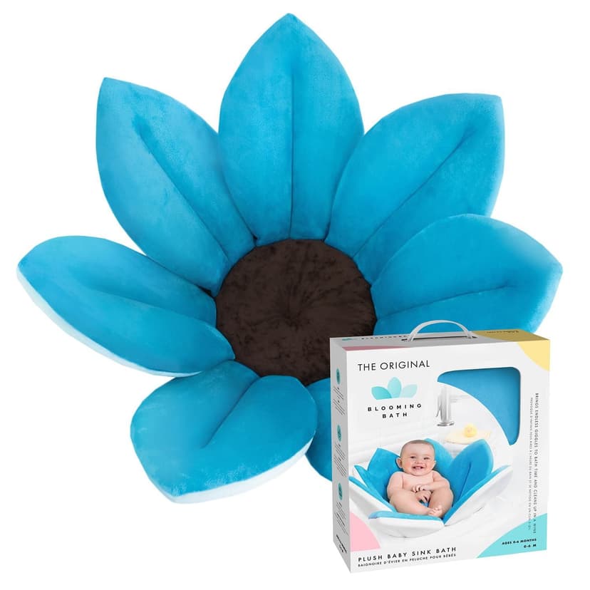 Blooming Bath The Original Baby Bath Seat - Premium Baby Bathtub, Fits Most Sinks - Luxuriously Soft - Newborn to 6 months - Baby Essentials - Baby Gifts - 32" - Blue