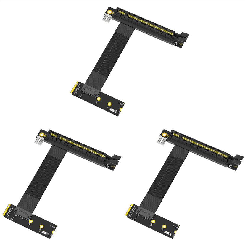 3X M.2 NGFF Key M to PCI-E 16x Graphics Card Riser Adapter Card,Nvme to PCI-Express 16X Extension Cable(Right Direction),3 x Graphics Card Riser Adapter Card,Black
