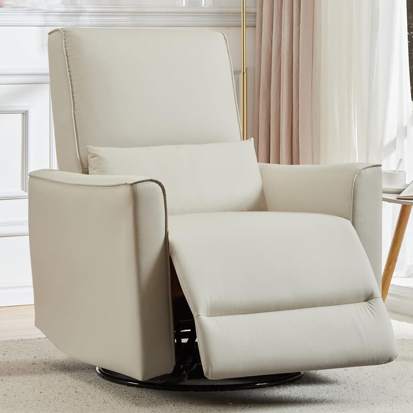 TROPOW 360° Swivel, Rocking Chair Nursery, Glider Rocker Recliner, PU Leather Sofa Chair with high Back, Deep Seat for Nursery, Living Room, Bedroom, Beige